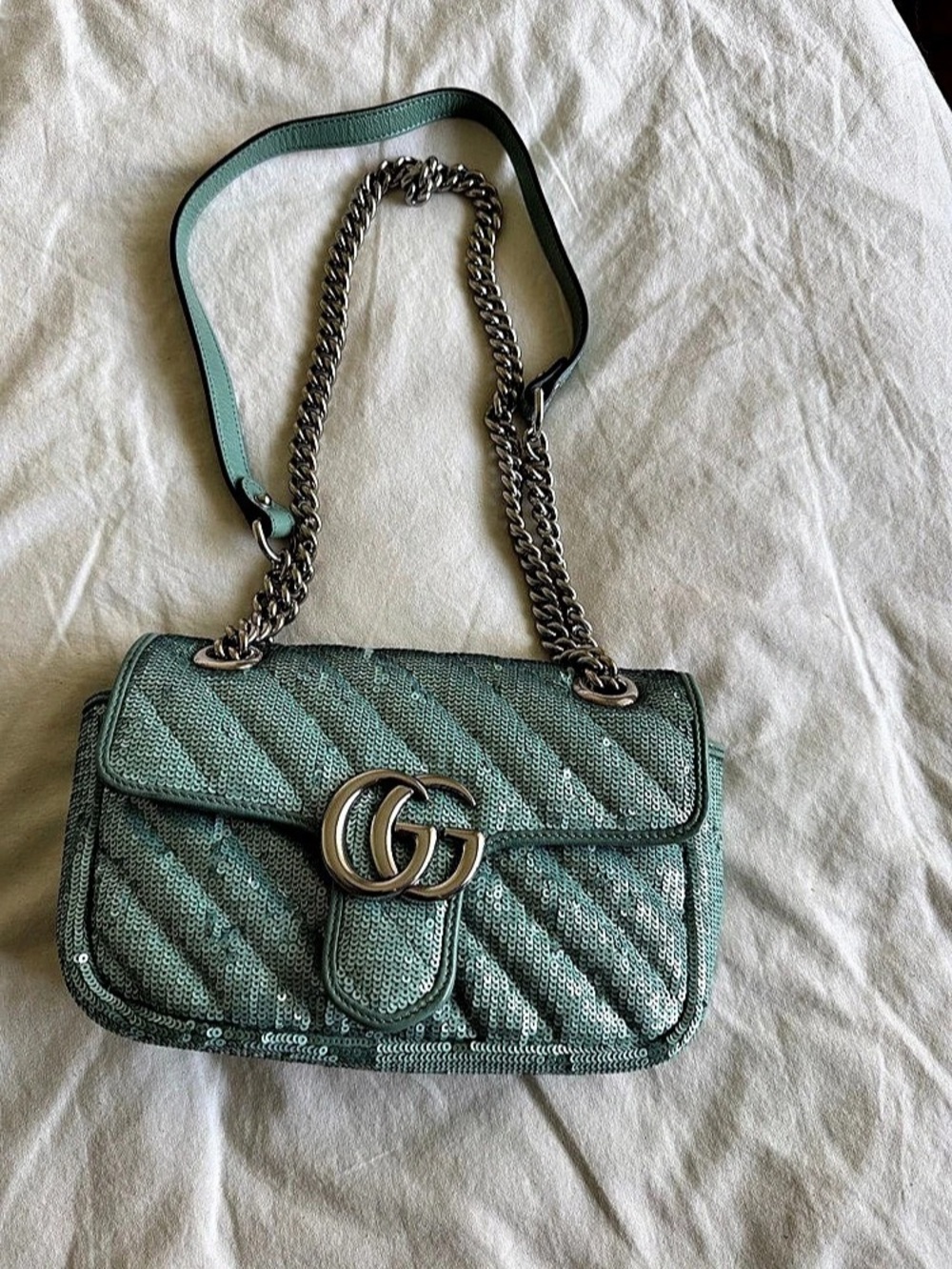 Gucci GG Marmont Sequin Shoulder Bag Green